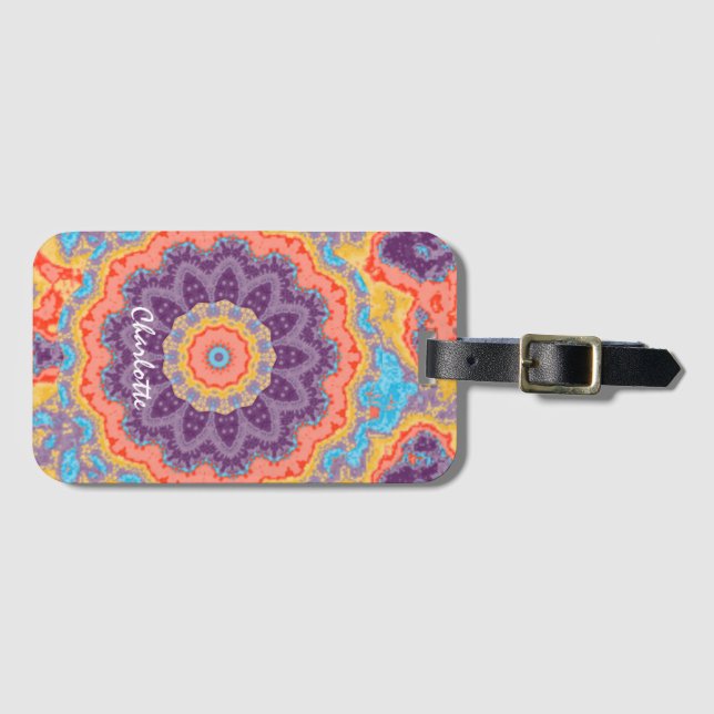 Étiquette À Bagage Hippie Bohemian Mandala Purple Mix Personnalisé (Devant Horizontal)