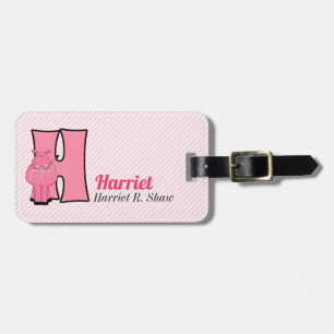 Étiquette À Bagage Hippo en rose pour les filles Lettre H Monogramme