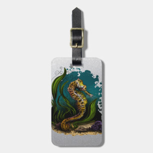 Étiquette À Bagage Hippocampe sarcelle océan paillettes argentées