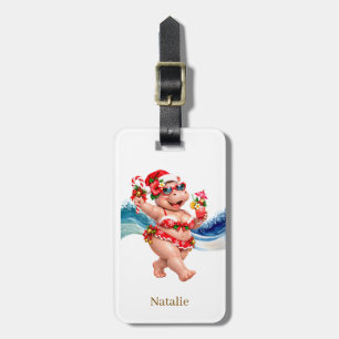 Étiquette À Bagage Hippopotame en bikini rouge pour Noël