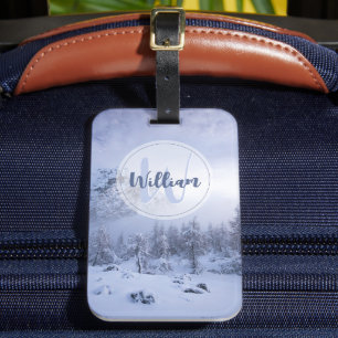 Étiquette À Bagage Hiver merveilleux brouillard épinette forêt neige