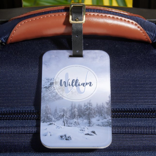 Étiquette À Bagage Hiver merveilleux brouillard épinette forêt neige  (Insitu Rectoal 2)