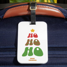 Ho Ho Ho Retro Christmas Tree Luggage Tag