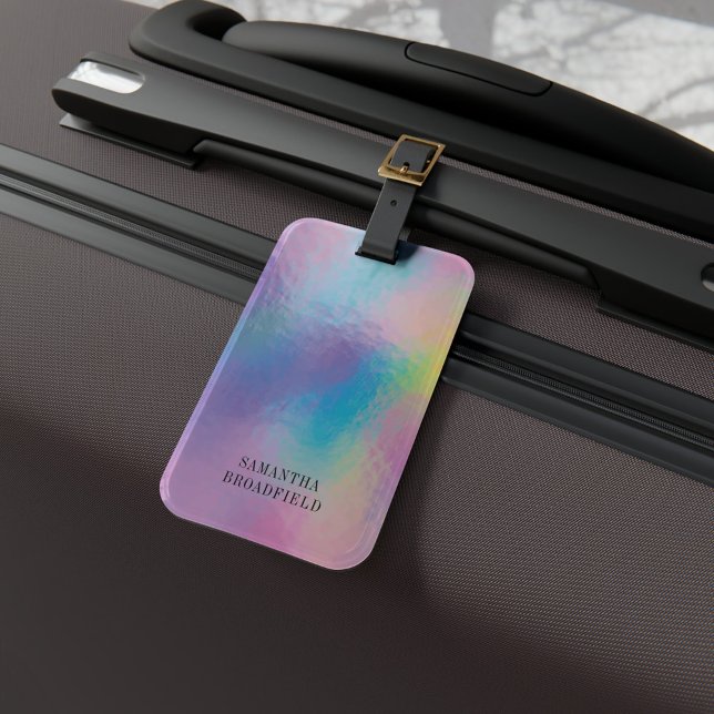 Étiquette À Bagage Hologramme moderne Iridescente Voyage (Purple Blue Iridescent Holographic Luggage Tag)