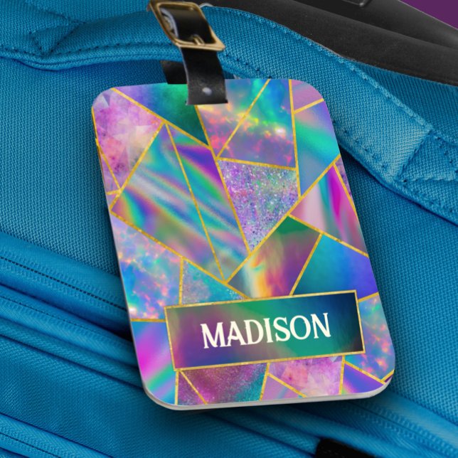 Étiquette À Bagage Holographe élégant chic faux or (Créateur téléchargé)