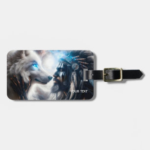 Étiquette À Bagage Homme tribal de Loup mignon Imaginaire