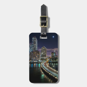 Étiquette À Bagage Horizon de ville de Miami avec le pont la nuit