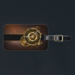Étiquette À Bagage Horloge Steampunk avec des engrenages anciens<br><div class="desc">Montres anciennes et fantastiques avec des engrenages dorés et laiton sur un arrière - plan brun et rouillé. Style Steampunk.</div>