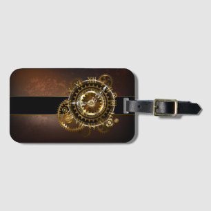 Étiquette À Bagage Horloge Steampunk avec des engrenages anciens