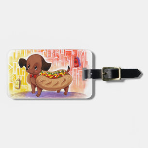 Étiquette À Bagage Hot-dog dans le mignon Kitschy de ville