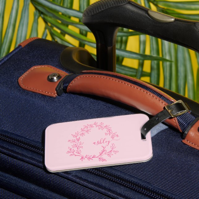 Étiquette À Bagage Hot Pink Blush World Voyageur Nom Monogramme (Insitu Rectoal 3)