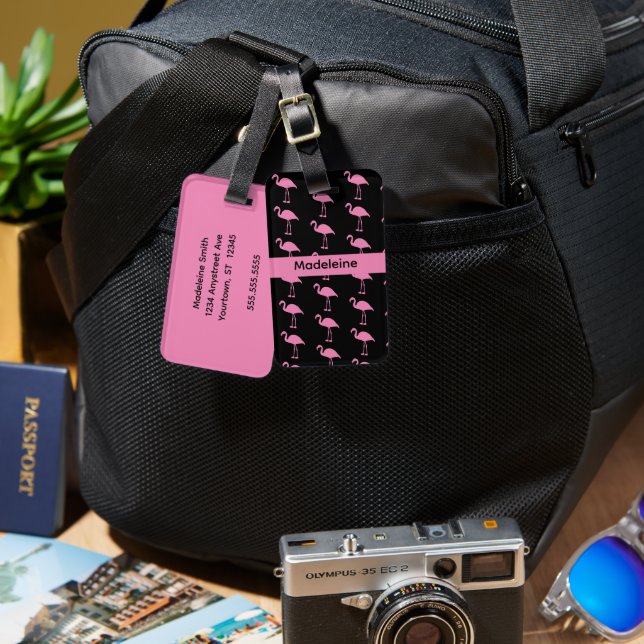 Étiquette À Bagage Hot Pink Flamingos (Recto & Verso)