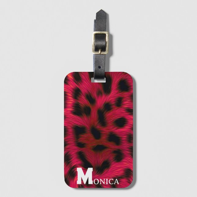 Étiquette À Bagage Hot Pink Leopard Print Faux  (Devant Vertical)