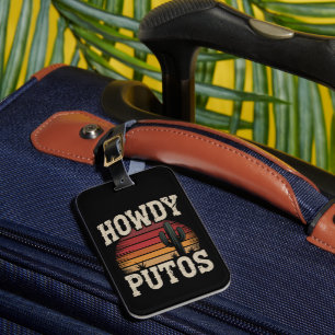Étiquette À Bagage Howdy Putos Funny Cactus Retro Vintage