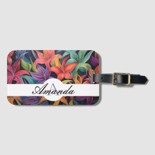 Étiquette À Bagage Huile Pastel Colorful Lily Motif Monogramme
