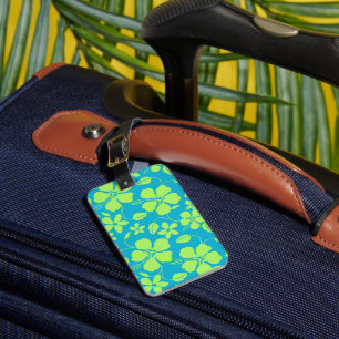 ÉTIQUETTE À BAGAGE HULA HAWAIEN (HIBISCUS) TILLEUL SAPHIR