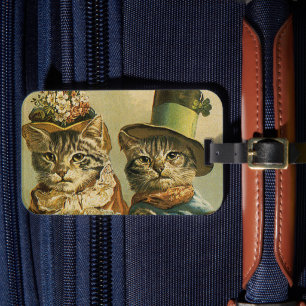 Étiquette À Bagage Humour Vintage, Chat marié et femme victoriens en 