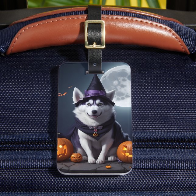 Étiquette À Bagage Husky Chien Halloween Aventure Lune Magie Éffrayan (Insitu Rectoal 2)