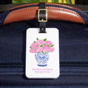 Étiquette À Bagage Hydrangea Rose Pâle Chinoiserie Nom Numéro