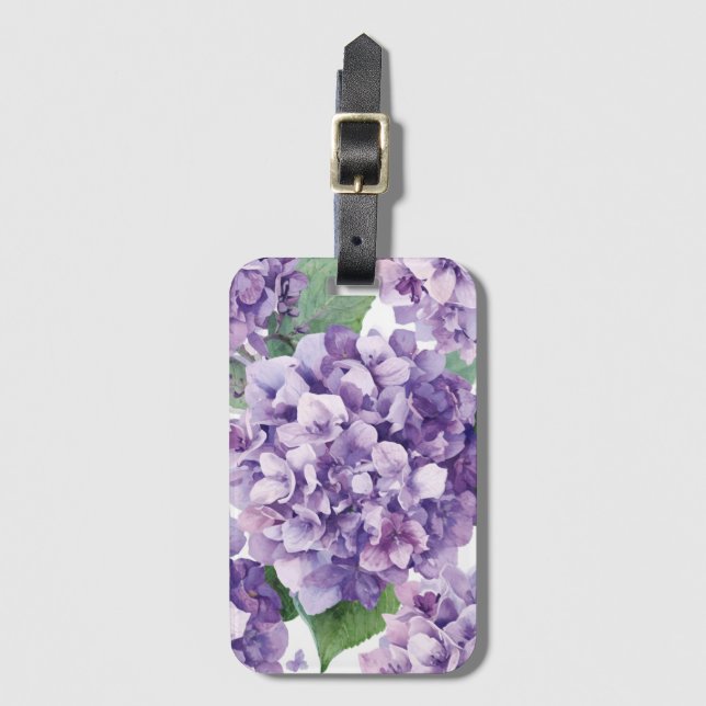 Étiquette À Bagage Hydrangea Violette Fleur Lavande Aquarelle Florale (Devant Vertical)