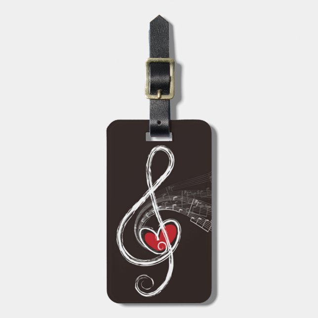 Étiquette À Bagage I HEART MUSIC Treble Clef Black Personnalisé (Devant Vertical)