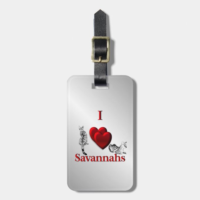 Étiquette À Bagage I Heart Savannah Chat Argent (Devant Vertical)