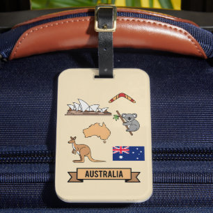 Étiquette À Bagage Icônes Symboles Nationaux Rétro Australie