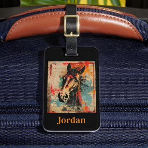 Étiquette À Bagage ID de cheval personnalisé grunge coloré