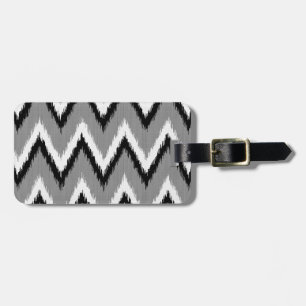 Étiquette À Bagage Ikat Chevron Gris / Gris, Noir & Blanc