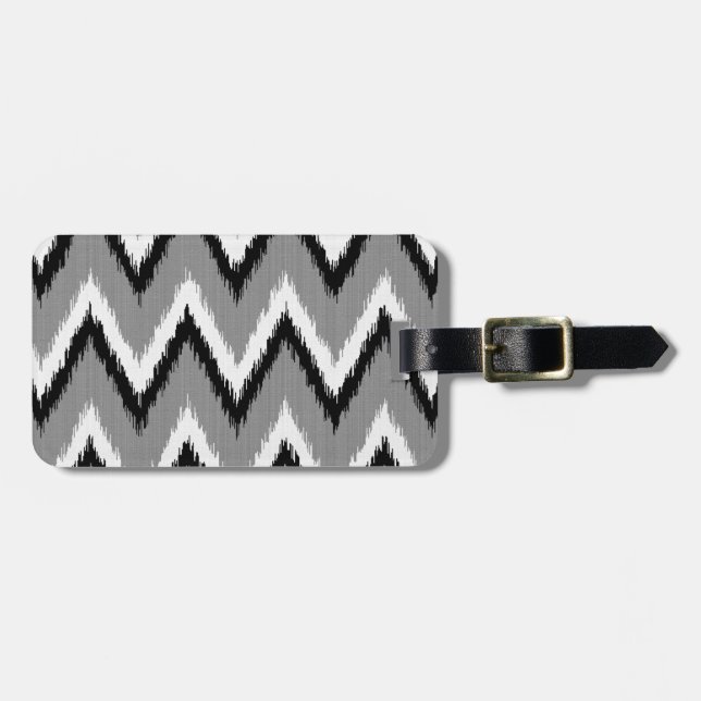 Étiquette À Bagage Ikat Chevron Gris / Gris, Noir & Blanc (Devant horizontal)