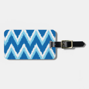 Étiquette À Bagage Ikat Chevron Stripes - Cobalt, Sky Blue et White