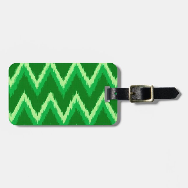 Étiquette À Bagage Ikat Chevron Stripes - Pin et Lime Green (Devant horizontal)