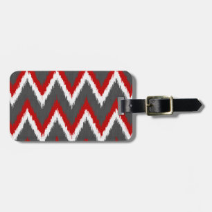 Étiquette À Bagage Ikat Chevron Stripes - Rouge, Blanc et Gris / Gris