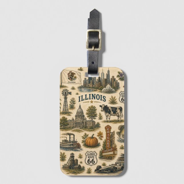 Étiquette À Bagage Illinois Route 66 Bagage Skyline (Devant Vertical)