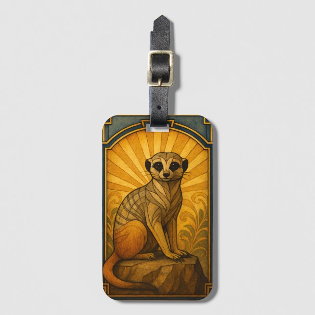 Étiquette À Bagage Illustration Art Déco Meerkat (Devant Vertical)