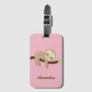 Étiquette À Bagage Illustration d'animal mignon sur rose monogrammé