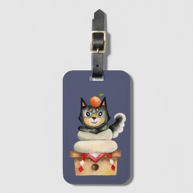 Étiquette À Bagage Illustration d'aquarelle de chien de Kawaii Shiba (Devant Vertical)