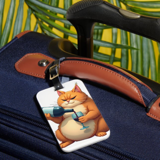 Étiquette À Bagage Illustration d'art moderne de chat ivre de luxe (Insitu Rectoal 1)