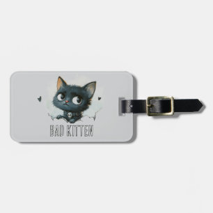Étiquette À Bagage Illustration de chaton edgy - Texte "Mauvais chato