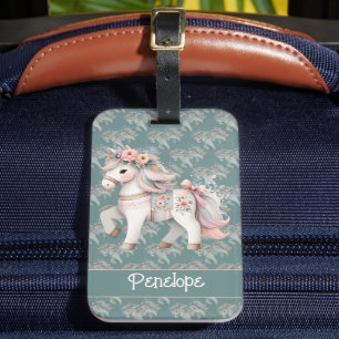 Étiquette À Bagage Illustration de cheval de fantaisie au pastel flor