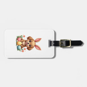 Étiquette À Bagage Illustration de chien de Pâques vintage avec lapin