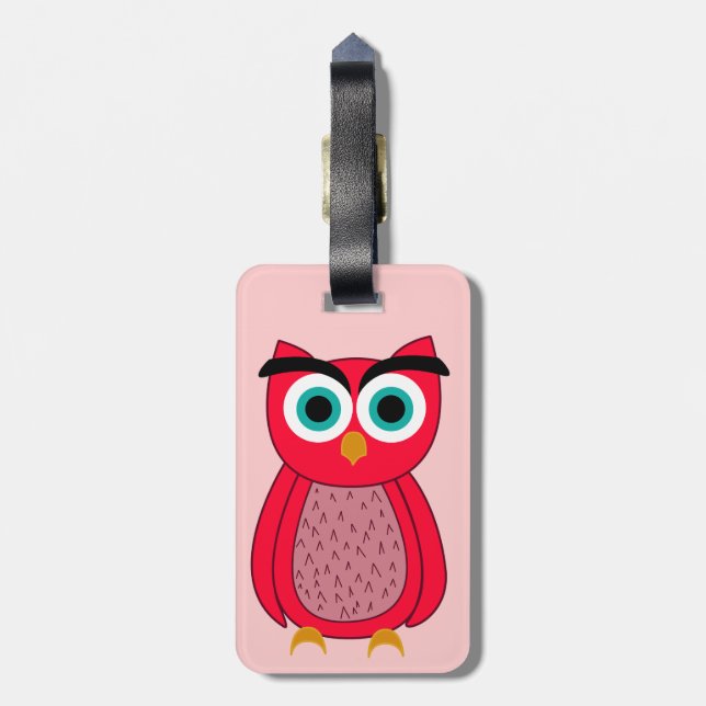 Étiquette À Bagage Illustration de chouette rose mignonne (Dos Vertical)