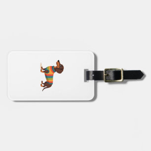 Étiquette À Bagage Illustration de dachshund en pull vintage arc-en-c