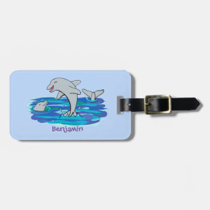 Étiquette À Bagage Illustration de dauphins heureux adorables