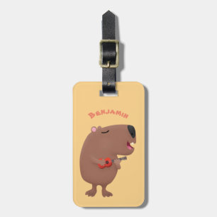 Étiquette À Bagage Illustration de dessin animé de capybara ukulele