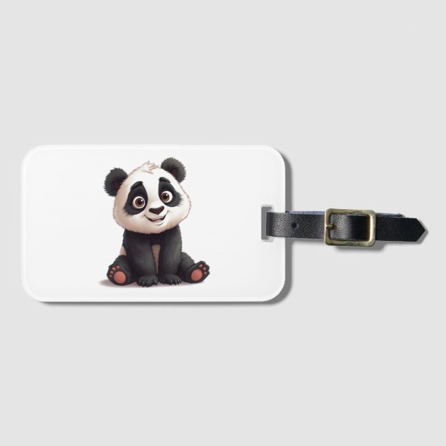 Étiquette À Bagage Illustration de dessin animé d'ours panda assis (Devant Horizontal)