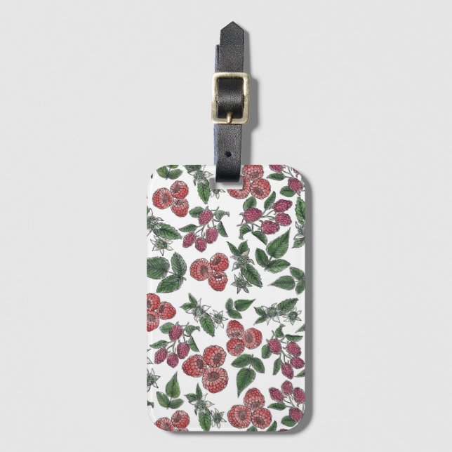 Étiquette À Bagage Illustration de feuilles de framboise (Devant Vertical)