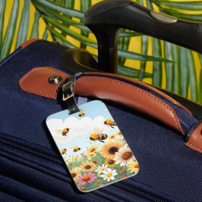 Étiquette À Bagage Illustration de fleurs et d'abeilles mignonnes (Insitu Rectoal 1)