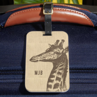 Étiquette À Bagage Illustration de girafe vintage personnalisée