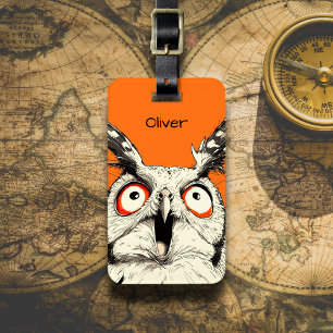 Étiquette À Bagage Illustration de hibou surpris